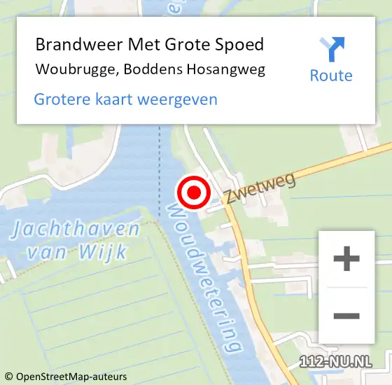 Locatie op kaart van de 112 melding: Brandweer Met Grote Spoed Naar Woubrugge, Boddens Hosangweg op 28 februari 2017 11:17