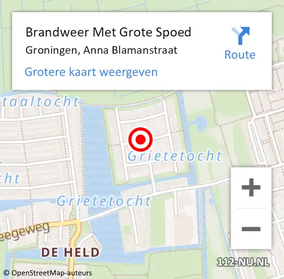 Locatie op kaart van de 112 melding: Brandweer Met Grote Spoed Naar Groningen, Anna Blamanstraat op 28 februari 2017 13:44