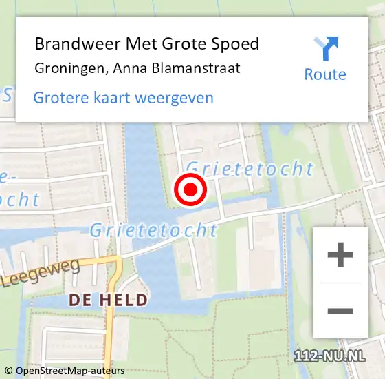 Locatie op kaart van de 112 melding: Brandweer Met Grote Spoed Naar Groningen, Anna Blamanstraat op 28 februari 2017 14:05