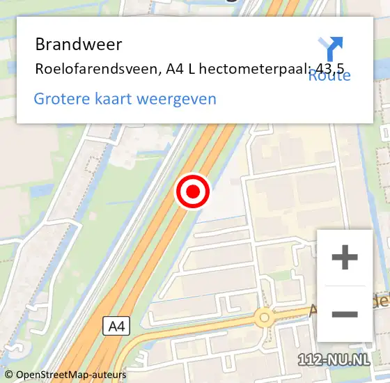 Locatie op kaart van de 112 melding: Brandweer Roelofarendsveen, A4 L hectometerpaal: 21,5 op 28 februari 2017 17:27