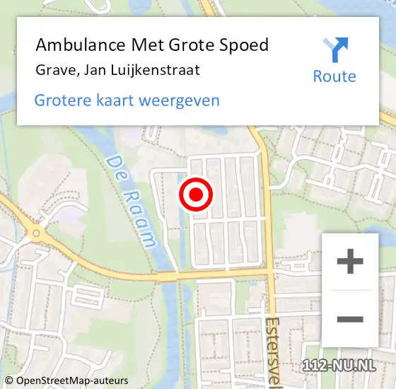 Locatie op kaart van de 112 melding: Ambulance Met Grote Spoed Naar Grave, Jan Luijkenstraat op 28 februari 2017 17:54