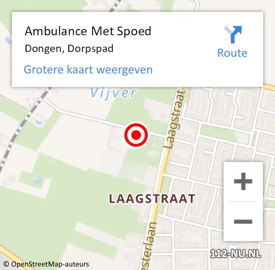 Locatie op kaart van de 112 melding: Ambulance Met Spoed Naar Dongen, Dorpspad op 28 februari 2017 18:13