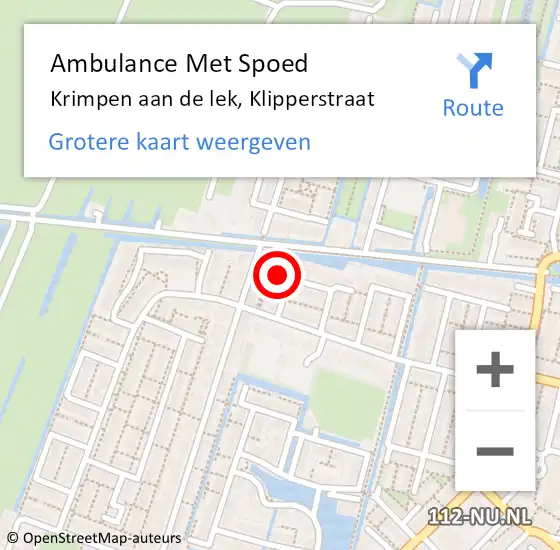 Locatie op kaart van de 112 melding: Ambulance Met Spoed Naar Krimpen aan de Lek, Klipperstraat op 28 februari 2017 18:21