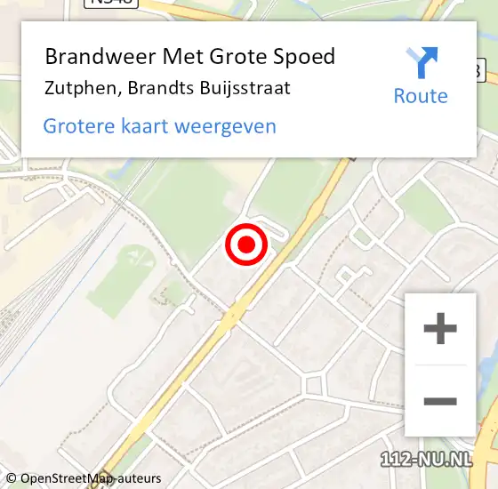 Locatie op kaart van de 112 melding: Brandweer Met Grote Spoed Naar Zutphen, Brandts Buijsstraat op 12 januari 2014 16:56