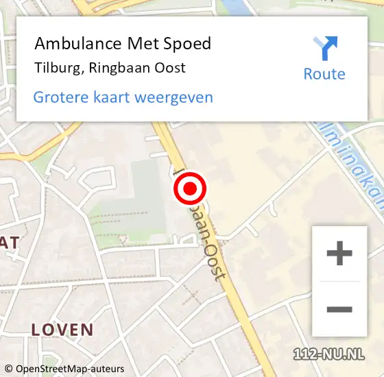 Locatie op kaart van de 112 melding: Ambulance Met Spoed Naar Tilburg, Ringbaan Oost op 28 februari 2017 19:09