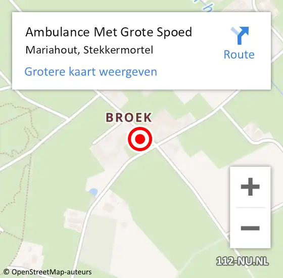 Locatie op kaart van de 112 melding: Ambulance Met Grote Spoed Naar Mariahout, Stekkermortel op 28 februari 2017 21:25