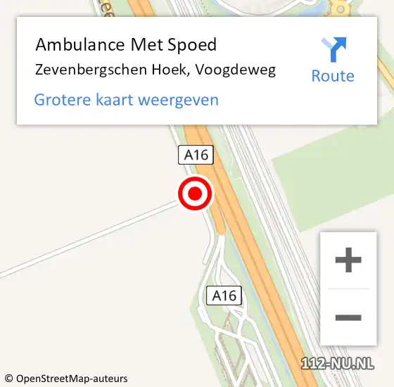 Locatie op kaart van de 112 melding: Ambulance Met Spoed Naar Zevenbergschen Hoek, Voogdeweg op 28 februari 2017 22:43