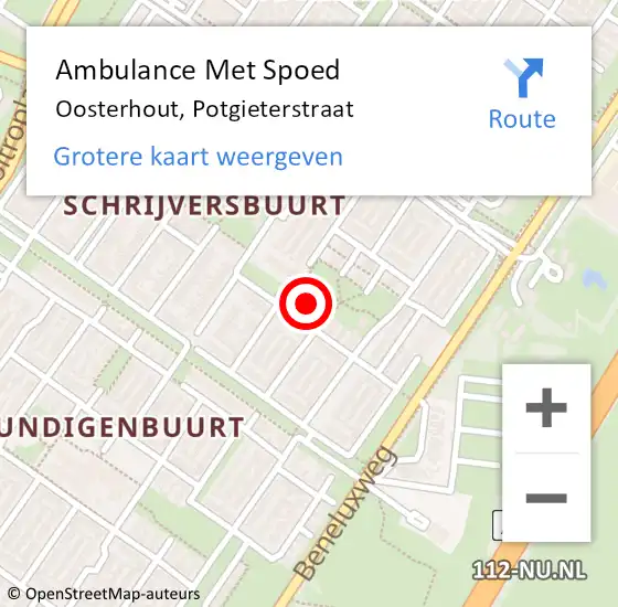 Locatie op kaart van de 112 melding: Ambulance Met Spoed Naar Oosterhout, Potgieterstraat op 28 februari 2017 23:15