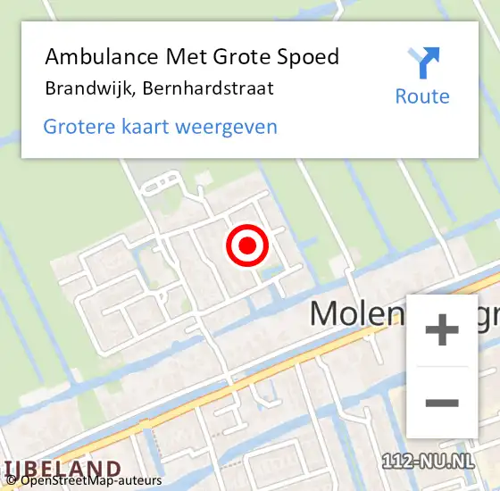 Locatie op kaart van de 112 melding: Ambulance Met Grote Spoed Naar Brandwijk, Bernhardstraat op 12 januari 2014 17:43