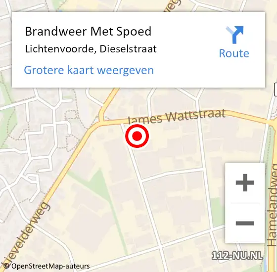 Locatie op kaart van de 112 melding: Brandweer Met Spoed Naar Lichtenvoorde, Dieselstraat op 1 maart 2017 08:20