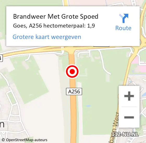 Locatie op kaart van de 112 melding: Brandweer Met Grote Spoed Naar Goes, A256 hectometerpaal: 1,9 op 1 maart 2017 08:25