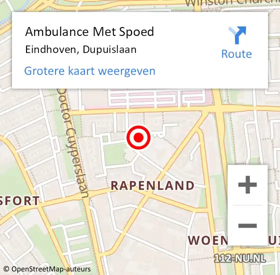 Locatie op kaart van de 112 melding: Ambulance Met Spoed Naar Eindhoven, Dupuislaan op 1 maart 2017 08:58