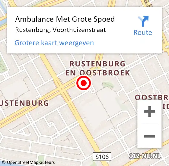 Locatie op kaart van de 112 melding: Ambulance Met Grote Spoed Naar Rustenburg, Voorthuizenstraat op 12 januari 2014 18:01
