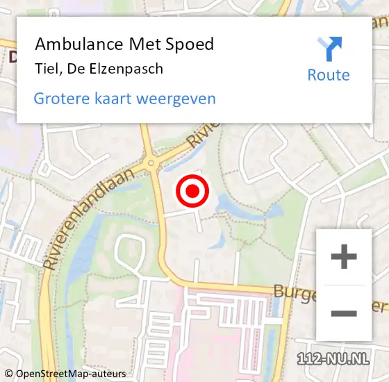 Locatie op kaart van de 112 melding: Ambulance Met Spoed Naar Tiel, De Elzenpasch op 1 maart 2017 10:10