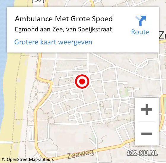 Locatie op kaart van de 112 melding: Ambulance Met Grote Spoed Naar Egmond aan Zee, van Speijkstraat op 1 maart 2017 12:40