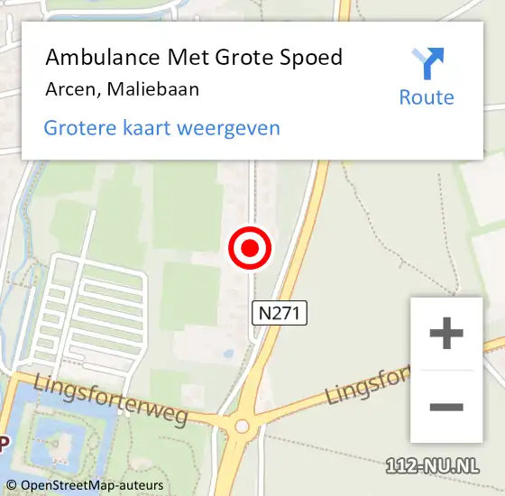 Locatie op kaart van de 112 melding: Ambulance Met Grote Spoed Naar Arcen, Maliebaan op 1 maart 2017 14:06