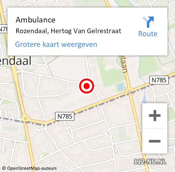 Locatie op kaart van de 112 melding: Ambulance Rozendaal, Hertog Van Gelrestraat op 1 maart 2017 14:35