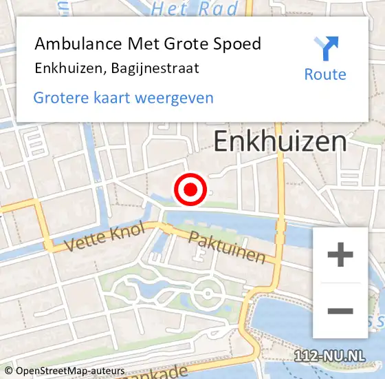 Locatie op kaart van de 112 melding: Ambulance Met Grote Spoed Naar Enkhuizen, Bagijnestraat op 1 maart 2017 15:15