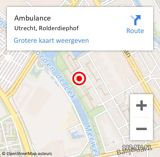 Locatie op kaart van de 112 melding: Ambulance Utrecht, Rolderdiephof op 1 maart 2017 16:20