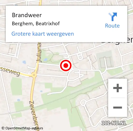 Locatie op kaart van de 112 melding: Brandweer Berghem, Beatrixhof op 12 januari 2014 19:05