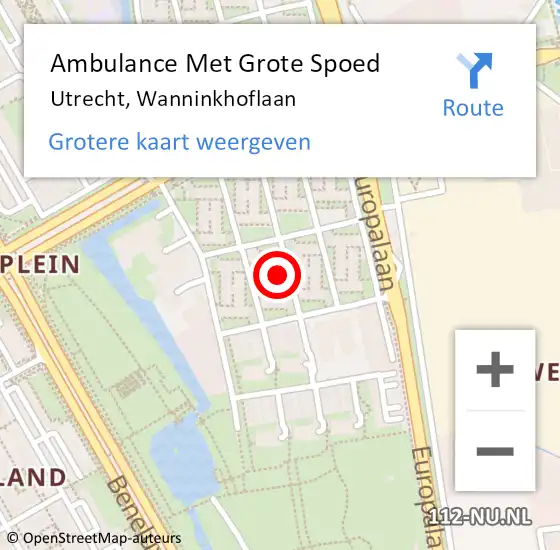 Locatie op kaart van de 112 melding: Ambulance Met Grote Spoed Naar Utrecht, Wanninkhoflaan op 1 maart 2017 17:34