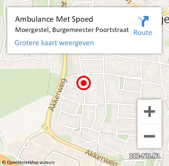 Locatie op kaart van de 112 melding: Ambulance Met Spoed Naar Moergestel, Burgemeester Poortstraat op 1 maart 2017 18:59