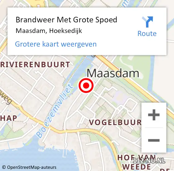 Locatie op kaart van de 112 melding: Brandweer Met Grote Spoed Naar Maasdam, Hoeksedijk op 1 maart 2017 19:28