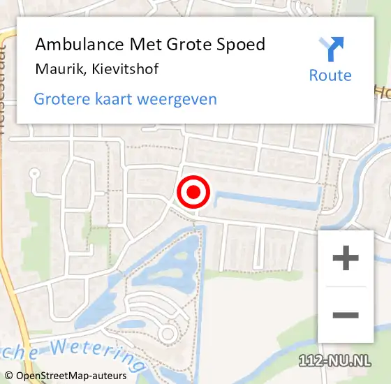 Locatie op kaart van de 112 melding: Ambulance Met Grote Spoed Naar Maurik, Kievitshof op 12 januari 2014 19:37