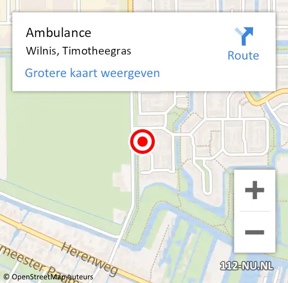 Locatie op kaart van de 112 melding: Ambulance Wilnis, Timotheegras op 12 januari 2014 19:47