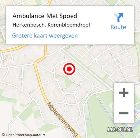 Locatie op kaart van de 112 melding: Ambulance Met Spoed Naar Herkenbosch, Korenbloemdreef op 2 maart 2017 00:07