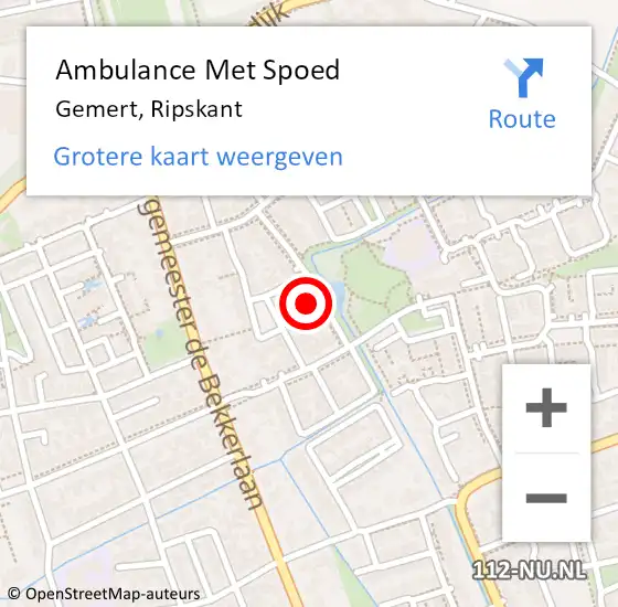 Locatie op kaart van de 112 melding: Ambulance Met Spoed Naar Gemert, Ripskant op 2 maart 2017 01:26