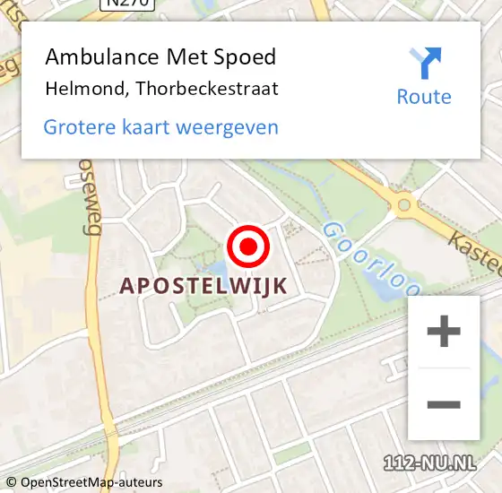 Locatie op kaart van de 112 melding: Ambulance Met Spoed Naar Helmond, Thorbeckestraat op 2 maart 2017 01:30