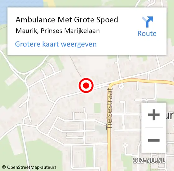 Locatie op kaart van de 112 melding: Ambulance Met Grote Spoed Naar Maurik, Prinses Marijkelaan op 2 maart 2017 07:27