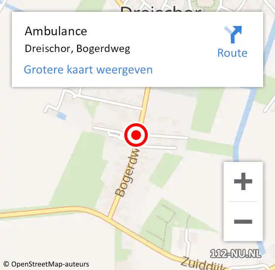 Locatie op kaart van de 112 melding: Ambulance Dreischor, Bogerdweg op 2 maart 2017 08:22