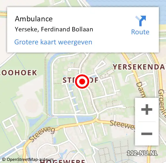 Locatie op kaart van de 112 melding: Ambulance Yerseke, Ferdinand Bollaan op 2 maart 2017 12:14