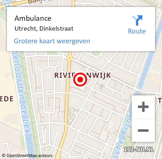 Locatie op kaart van de 112 melding: Ambulance Utrecht, Dinkelstraat op 2 maart 2017 12:32
