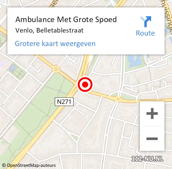 Locatie op kaart van de 112 melding: Ambulance Met Grote Spoed Naar Venlo, Belletablestraat op 12 januari 2014 20:52