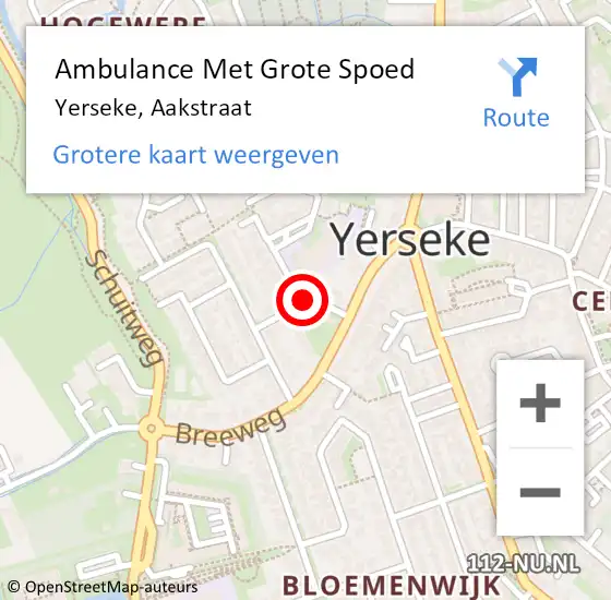 Locatie op kaart van de 112 melding: Ambulance Met Grote Spoed Naar Yerseke, Aakstraat op 2 maart 2017 13:10