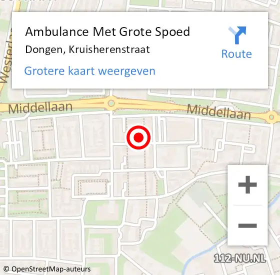 Locatie op kaart van de 112 melding: Ambulance Met Grote Spoed Naar Dongen, Kruisherenstraat op 2 maart 2017 13:43