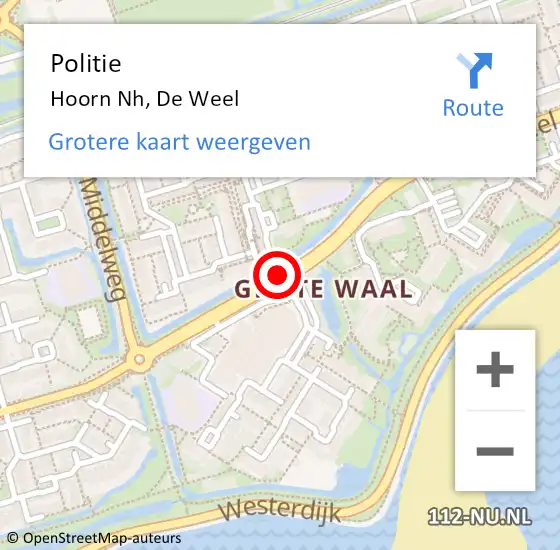 Locatie op kaart van de 112 melding: Politie Hoorn Nh, De Weel op 2 maart 2017 16:45