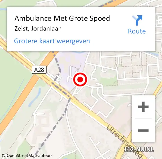 Locatie op kaart van de 112 melding: Ambulance Met Grote Spoed Naar Zeist, Jordanlaan op 2 maart 2017 17:05