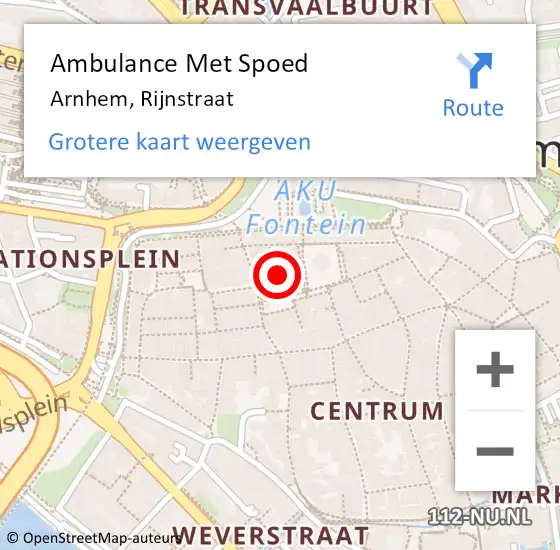 Locatie op kaart van de 112 melding: Ambulance Met Spoed Naar Arnhem, Rijnstraat op 2 maart 2017 17:11