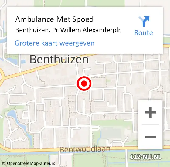 Locatie op kaart van de 112 melding: Ambulance Met Spoed Naar Benthuizen, Pr Willem Alexanderpln op 2 maart 2017 18:01