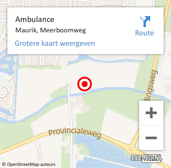 Locatie op kaart van de 112 melding: Ambulance Maurik, Meerboomweg op 2 maart 2017 19:08