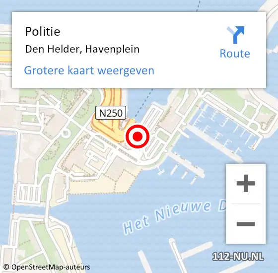 Locatie op kaart van de 112 melding: Politie Den Helder, Havenplein op 2 maart 2017 19:28