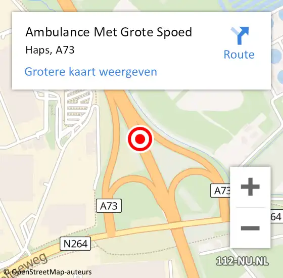 Locatie op kaart van de 112 melding: Ambulance Met Grote Spoed Naar Haps, A73 op 2 maart 2017 19:50