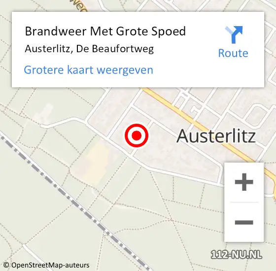 Locatie op kaart van de 112 melding: Brandweer Met Grote Spoed Naar Austerlitz, De Beaufortweg op 12 januari 2014 22:20