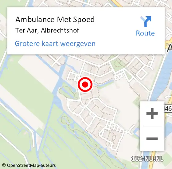 Locatie op kaart van de 112 melding: Ambulance Met Spoed Naar Ter Aar, Albrechtshof op 2 maart 2017 23:11