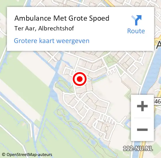 Locatie op kaart van de 112 melding: Ambulance Met Grote Spoed Naar Ter Aar, Albrechtshof op 2 maart 2017 23:27