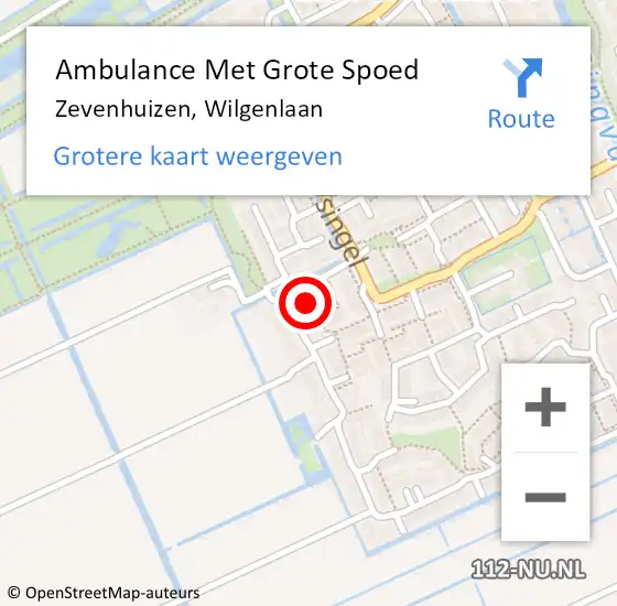 Locatie op kaart van de 112 melding: Ambulance Met Grote Spoed Naar Zevenhuizen, Wilgenlaan op 2 maart 2017 23:31